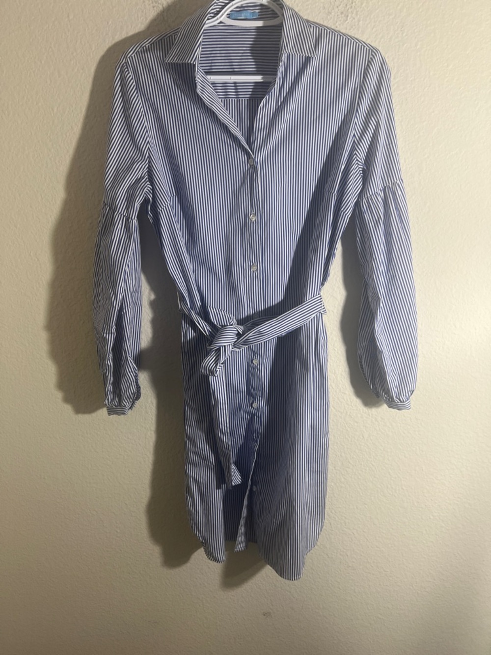 J. McLaughlin 100% cotton belted Shirt Dress Striped Blue Striped Sz S Coastal - Picture 4 of 11